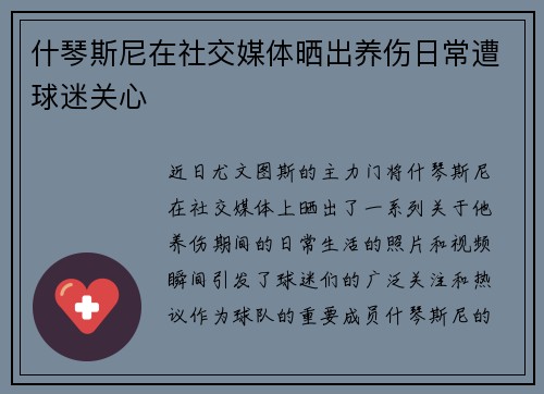 什琴斯尼在社交媒体晒出养伤日常遭球迷关心